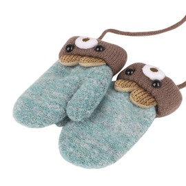Toddler Baby Knitted Winter Gloves Cable Mittens Cute Cartoon Bear Kids Boys Girls Thermal Thick Fleece Lined Gloves Wool Warm Knit Snow Ski Cold Weather Gloves Children with String Age 0-3Y