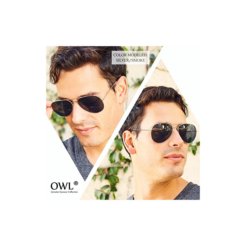 Aviator Sunglasses Smoke Lens Silver Metal Frame