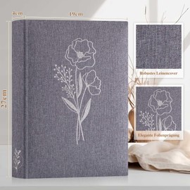 Lanpn Photo Album for DIY and Gluing, Small Linen Photo Book, 60 White Pages with Glassine Dividers, Holds 9 x 13 cm, 10 x 15 cm, 13 x 18 cm Photos (Grey, 19 x 27 cm)