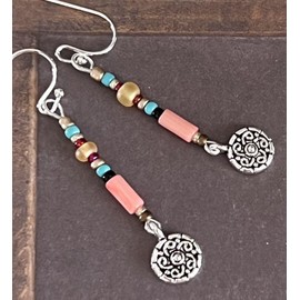 Coral and Etched Silver Earrings Ocean Beach. Jewelry Earrings for Women #3298FE3358