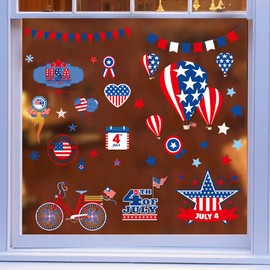 Patriotic Window Cling Double-Sided Red White Blue Stars Window Stickers Happy 4th of July Window Decals Decorations for Home Independence Day Store Glass Holiday Decoration