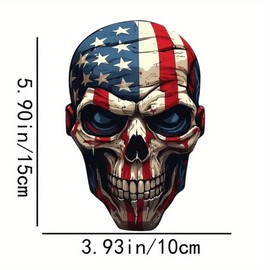 2 pcs Terrifying American Flag Skull Funny Car Bumper Sticker,6 Inch Vinyl Decal, Waterproof,Die-Cut for Cars,Windows,Laptops