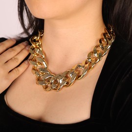 Rumtock Gold Chunky Chain Necklace with Earrings for Women Vintage Cuban Link Chain Punk Jewelry Set, Small, Metal, No Gemstone