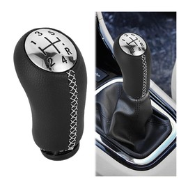 Adunsiaoto Gear Stick Handball, Gear Knob 5 Gears with Adapter, Car Gear Knob, Car Gear Shift Knob, Premium Leather Gear Shift Lever Car, Manual Automotive Gear Shift Lever (White Line)