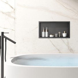 Agabok Shower Niche, Black 24" x 12" No Tile Needed Recessed Niche, SUS304 Stainless Steel Bathroom Niche, Recessed Shower Shelf Insert Wall Niche for Bathroom Soap Shampoo Storage