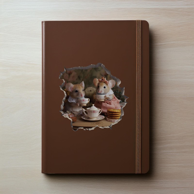 Tea Time Mice Mouse Hole Wall Decal with 3D Effect