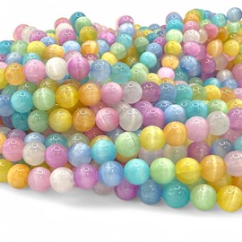 ABCGEMS High-Flash Rainbow Selenite Beads from Morocco with a Luminous, Silky Glow (Heat-Treated for Vibrant Colors - Preserves Natural Texture & Chatoyancy) Smooth Round 4mm Tiny