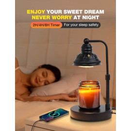 Candle Warmer Lamp,Candle Lamp,Candle Warming Lamp with Timer Dimmer - Candle Melter Light Warmer with USB Port,Electric Candle Heating Lamp,Gift for Women Bedroom Home Decor (Black)
