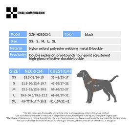 SMALL COMBINATION Reflective Dog Harness with Handle, Adjustable Straps, Padded Mesh, Black (XS)