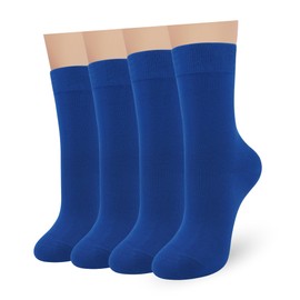 Womens Combed Cotton Color Thin socks Viscose- Breathable Soft Crew Casual Socks Comfort Gift 4 Pairs, Royal Blue, 4-7