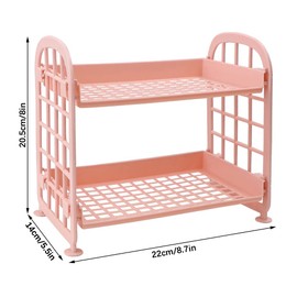 QUMENEY Desktop Rack Cosmetic Stationery Storage Holder, 2-Tier Multifunctional Plastic Shelf Makeup Organizer for Skincare Office Kitchen Bedroom Bathroom Home (Pink)