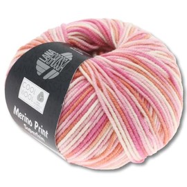 Frida's Wollhaus Lana Grossa 50 g Cool Wool Print Merino Wool Yarn Crochet Knitting 16 Colours (726 | Pink/Pink/Coral/Ecru)
