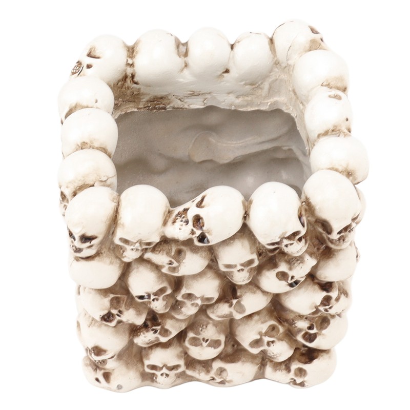 Skull Pen Holder White Resin Makeup Brush Holder Organiser Decoration