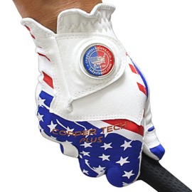 Copper Tech Plus Men's Golf Gloves Left Hand - USA Flag Golf Glove with Ball Marker - Perfect for Summer Golfing - 100% AAA Synthetic Tacky Leather Only (Hand Orientation: Left, X-Large)
