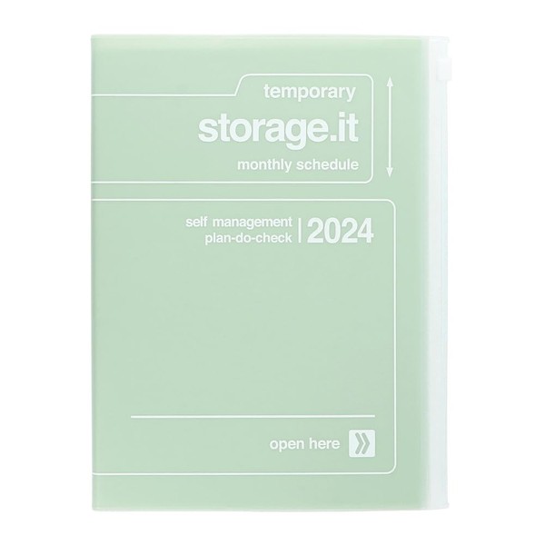 2024 Planner, Schedule Book, Starting December 2023, Monthly Block, A5 Size, Storage It, Recycled PVC, Marks Mint, 24WDR-H02-MI