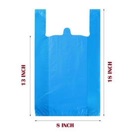100 PCS BLUE (10X15X18 Inch) Bags, Trash Bag with Handles, T-Shirt Plastic Bags for Retail, Groceries, Merchandise, Convenience Store, Supermarket, Restaurant Picnic, Kitchen, Daily Use, (100)