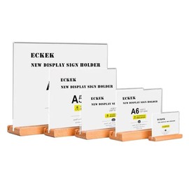 ECKEK Acrylic Sign Holder A4/A5/A6 Menu Displays Double Sided, Wood Base Table Top Sign Stand (Horizontal A4 297×210mm/11.69×8.27 inches)