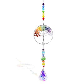 Crystal, Tree of Life Crystal Gifts Natural Gemstone Pendant Rainbow Gifts Crystals and Gemstones Gifts for Women (Circle）