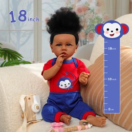YOYOExment Reborn Baby Dolls Black Girl, 18 Inch Realistic Baby Doll Real Life African American Newborn Doll with Soft Body Silicone Bebe Lifelike Dolls Toy with Feeding Kit Gift for Kids Age 3 +