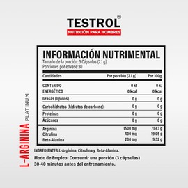 Testrol | Combo Arginina Platinum + Cafeína Platinum | Apoyo al Rendimiento, Oxigenación Muscular y Energía Natural | 90 Cápsulas c/u