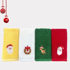 Smavles Christmas Hand Towels 4 Pcs Face Towels Washcloths Cotton Christmas Kitchen Towels Soft Comfortable Kitchen Bar Towels Dish Towels Embroidered Christmas Design Towels Gift Set