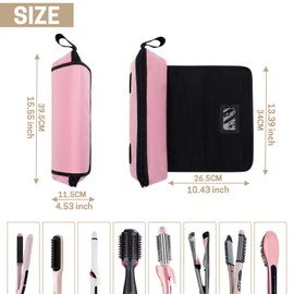 GNEGNI Hair Tools Travel Bag with Heat Resistant Mat, 2-in-1 Portable Hot Tools Organizer fits Curling Iron, Straightener & Hair Accessories, Travel Vacation Essentials(Blue/Pink) (Pink)