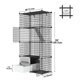 YITAHOME 4-Tier Cat Cage with Litter Box: DIY Cat Enclosures Indoor for 1-2 Kittens, Black