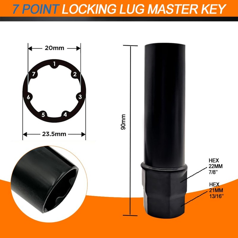 CHRYMUM 6 & 7 Spline Lug Nut Socket Key, Aftermarket