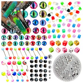 BBATT-HAPPY 240PCS Nail Charms for Acrylic Nails，Junk Nail Theme Eye Pill Puncture Dice Billiards Silver Half Round Pearl Nail Decorations ，Nail Accessories for Nail Art Supplies Manicure DIY