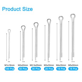 sourcing map 230Pcs 6 Sizes 304 Stainless Steel Cotter Pin Split Pin Assortment Kit, Split Cotter Fastener Clips for Household Appliances, Sports Equipment, Car Mechanics Repair (Silver)