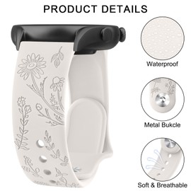 Floral Engraved Bands Compatible with Garmin Vivoactive 6/Vivoactive 5/3/3 Music Watch Bands, 20mm Soft Silicone Flower Pattern Sport Replacement bands for Garmin Venu Sq/Venu Sq 2/Venu/Forerunner 165/55/245/245/645 Music (Starlight/Mint Green/Lavender)
