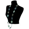 Long Plastic Flat Oval Bead Teal Necklace - 108cm L