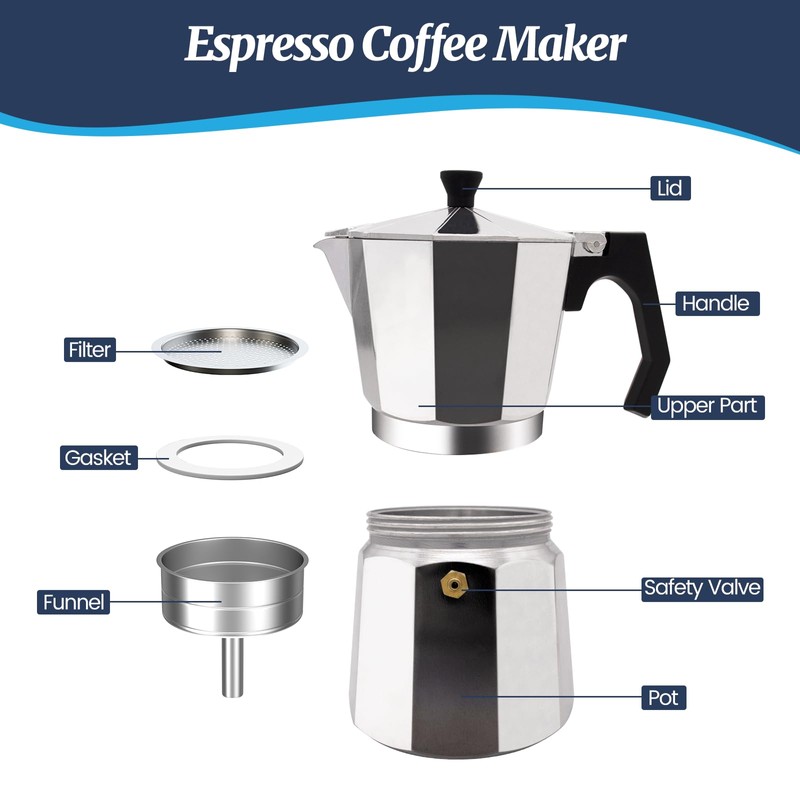 Supvision 6 Cup Moka Pot Aluminum 300ml Italian Coffee Maker