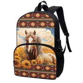 WHOSGNIHT School Western Backpack Lightweight Aztec Horse Sunflower Schoolbag Travel Camp Outdoor Daypack