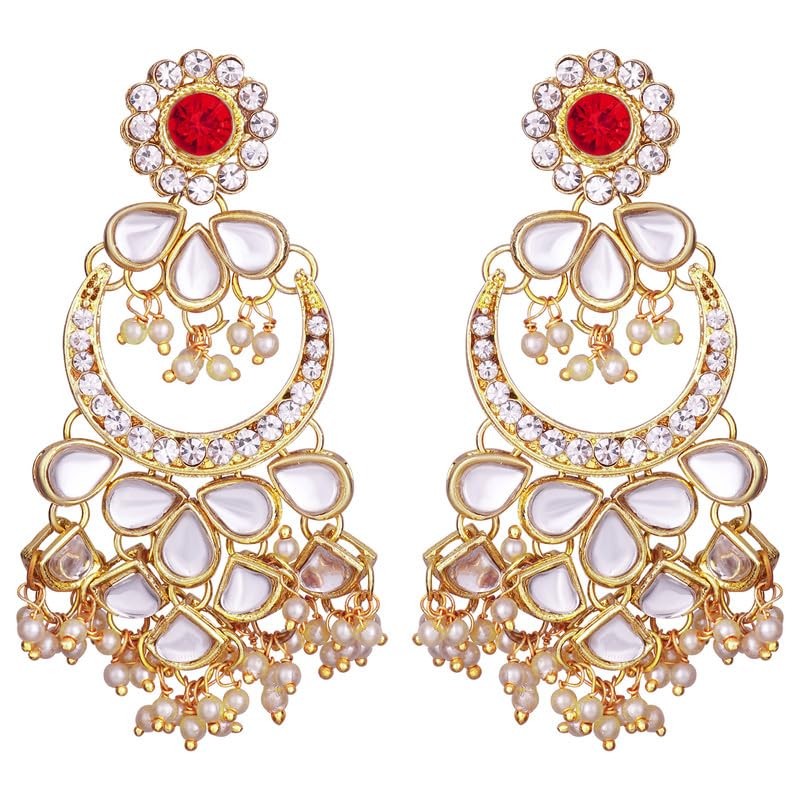 Aheli Kundan Pearl Chandbali Pendientes con Maang Tikka Conjunto de