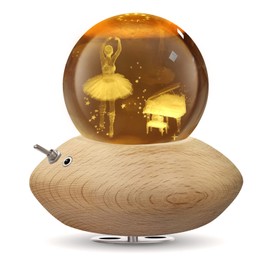 3D Crystal Ball Music Box, Princess Ballet Night Light, Music Box with Warm Projection Light, Wooden Base, Rotating K9 Music Boxes for Christmas, Birthday