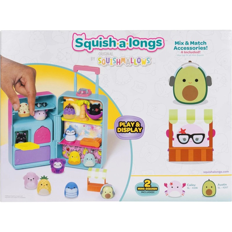 Squish-a-longs On-The-Go Luggage Playset (2) 1” Mini-Squish & 3 Accessories