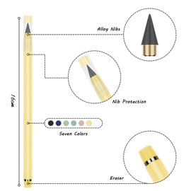 Vicloon Inkless Pencils Eternal Pack of 7 Eternal Pencil with Eraser, with 7 Replacement Tips, Infinite Pencil, Pencil without Sharpening for Writing, Drawing, Reusable (C)