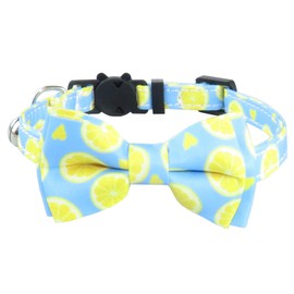 Petiry Lemon Pattern Cat Collar with Removable Adorable Bow Tie and Bell,Breakaway Adjustable Kitten Collar,Pack of 1