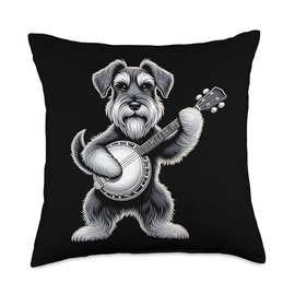 Miniature Schnauzer Dog Bluegrass Banjo Player Throw Pillow
