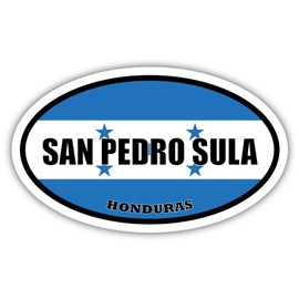 8.5x14 inches Large San Pedro Sula Honduras Flag Oval Sticker Construction Machine, Car, Truck, Locker, Wall, Window, Luggage