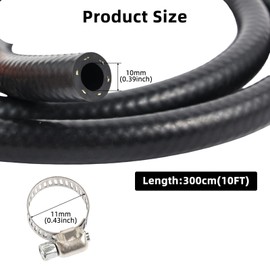 3 Meters 10mm Fuel Line Hose 2/5 Inch ID Fuel Pipe Set with 5 Pcs Hose Clamps for Trucks, Cars, Tractors and Small Engines