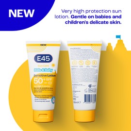 E45 Kids & Baby Sun Face & Body Lotion for Sensitive Skin. Gentle Sun Cream with very high SPF 50+ plus UVA & UVB protection. With Avocado Oil. For Dry Skin, Sensitive Skin & Eczema Prone Skin -180 ml