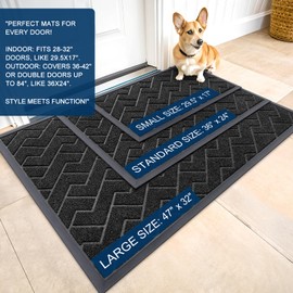 OLANLY Front Door Mat Indoor Outdoor Entrance, Waterproof All-Season, All-Weather Welcome Doormat, Sturdy Natural Rubber, Low Profile, Easy Clean Patio Porch Entryway Outside Floor Mat, 47x23, Black