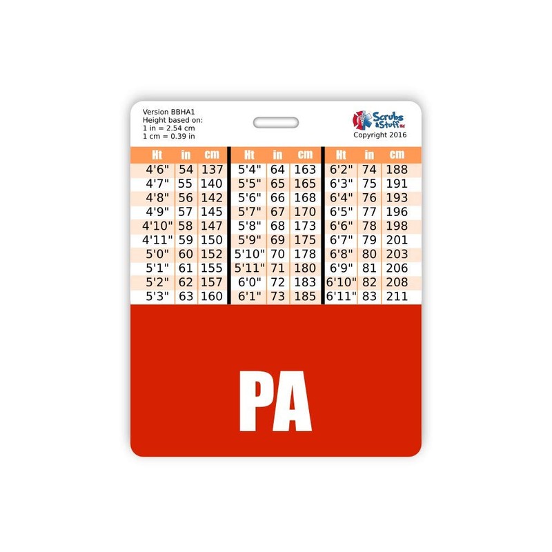 PA Badge Buddy Horizontal w/Height & Weight Conversion Charts (Oversized,