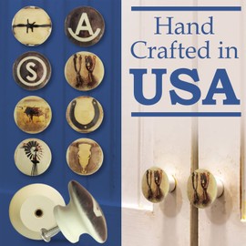 Twisted R Design Cattle, Barbwire & Brands Cabinet Knobs, White Drawer Pulls, Rustic Cabinet Handles,Set of 8 Dresser Knobs for Closet & Doors, Bathroom, Bedroom or Drawer Knobs