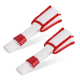 KVAEY 2 PCS Mini Duster for Car Air Vent, Double Ended Automotive Air Vent Microfiber Duster & Brush, Dust Collector Cleaner for Keyboard Window Leaves Shutter, Car Accessories (Red & White)