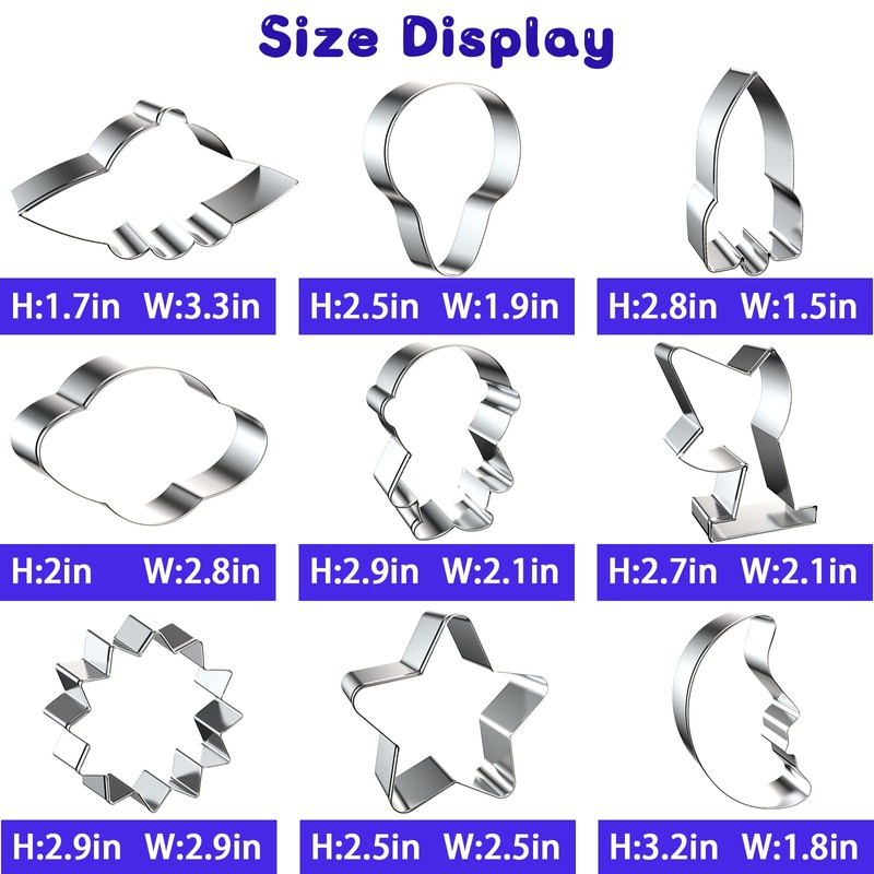 Wonmon 9 PCS Space Cookie Cutters Set, Metal Outer Space
