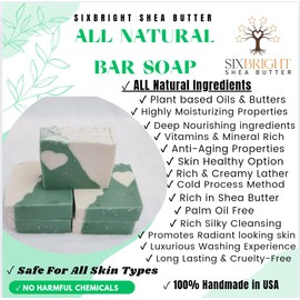Sixbright, HANDMADE SOAP BAR with ORGANIC SHEA+COCOA BUTTER, OLIVE+COCONUT+CASTOR OIL & ESSENTIAL OILS- For MEN & WOMEN-ALL SKIN TYPES-4 oz.(PACK of 1) (Green+White, PEPPERMINT + TEA-TREE)