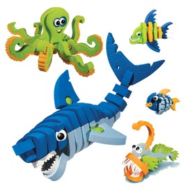 Bloco Toys Marines Creatures | STEM Toy | Shark, Octopus, Piranha, Deep Sea & Tropical Fish | DIY Educational Building Construction Set (235 Pieces)